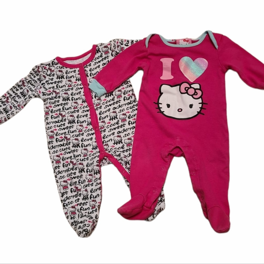 Two Hello Kitty footed long sleeved sleepers